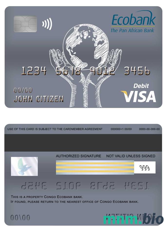 Congo Ecobank bank visa debet karta przykład w formacie PSD